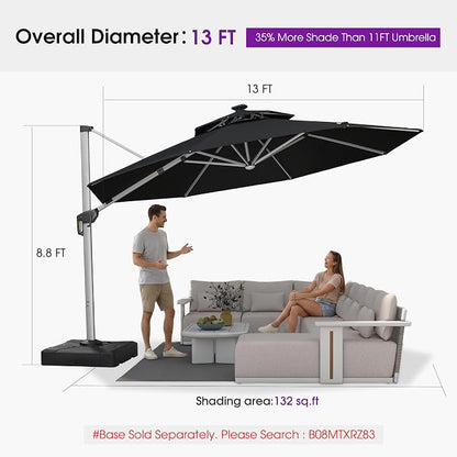 PURPLE LEAF Cantilever Umbrella 13ft Solar LED Light Double Top, Stays bright - Image 8