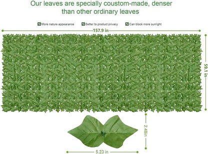 Artificial Ivy Privacy Fence Wall Screen,160x60 in UV-Anti Faux Greenery Backdrop Ivy Vine Leaf Hedges Fence Panels for Patio, Balcony, Garden, Backyard Indoor Outdoor Green Wall Decor