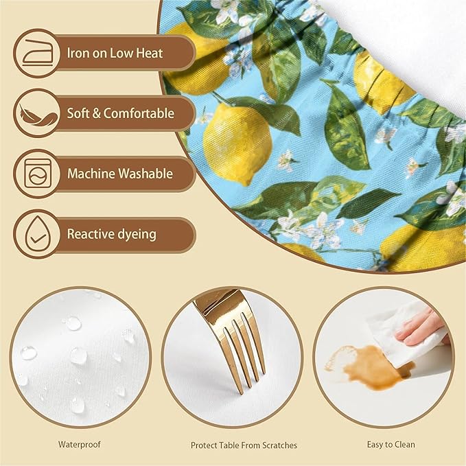 Rectangle Table Cloth Cover Waterproof Elastic Fitted Polyester Fitted Tablecloths for 4 Foot Tables for Indoor,Picnic, Camping, Outdoor （48" x 30"，Lemon）