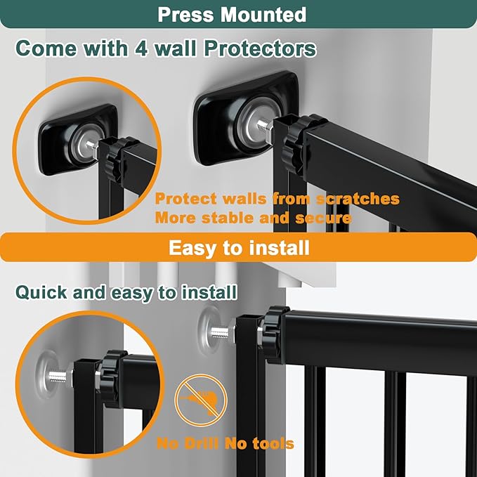40.55" Tall 1.37" Ultra Narrow Spacing Dogs Pets Baby Gate for Doorway Safety Proof Indoor 34.05-45.86" Extra Wide Puppy Pressure Mounted No Drill Walk Through Black Metal Hallway