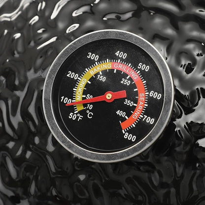 13 Inch Ceramic Charcoal Grill, Portable BBQ Smoker for Grilling & Smoking, Outdoor Patio Backyard Cooking, Movable Ceramic Barbecue Grill with Temperature Gauge
