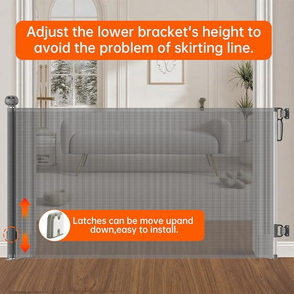 Retractable Safety gate,Child/pet/Dog/cat Temporary Door, Baby Safety Temporary Door, mesh Soft Material, Expands to 55.1" Wide, Suitable for Stairs/corridors/Indoor/Outdoor(Grey,33.5"x55.1")