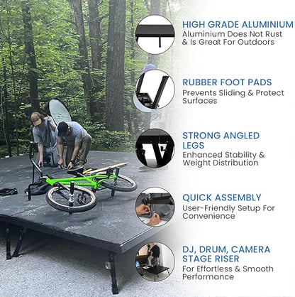 12'x12' MYSTAGE 9 Stage Platform - Portable, Folding Lightweight Aluminum Performance Deck with Adjustable Height 17"-28" - US Patented Design