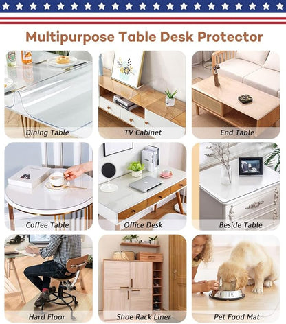 RostiKong Clear Desk Cover Protector 42 x 42 Inch Custom Clear Plastic Table Pad Crystal Table Mat Square PVC Transparent Tablecloth Vinyl Table Protector for Dining Coffee End Patio Table Waterproof