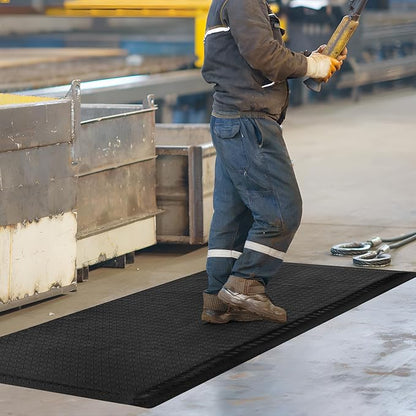 Nisorpa Anti Fatigue Mats Industrial 2' x 6' Ergonomic Standing Mat 15/16" Extra Thick Kitchen Rugs for Standing Heavy Duty Commercial Diamond Plate - Safety Support for Leg & Back Pain, Black