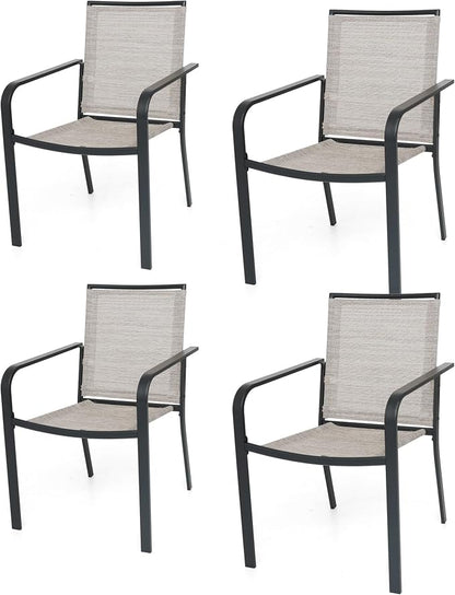 Anmutig Stackable Outdoor Dining Chairs Set of 4, Textilene Fabric, Breathable by Anmutig