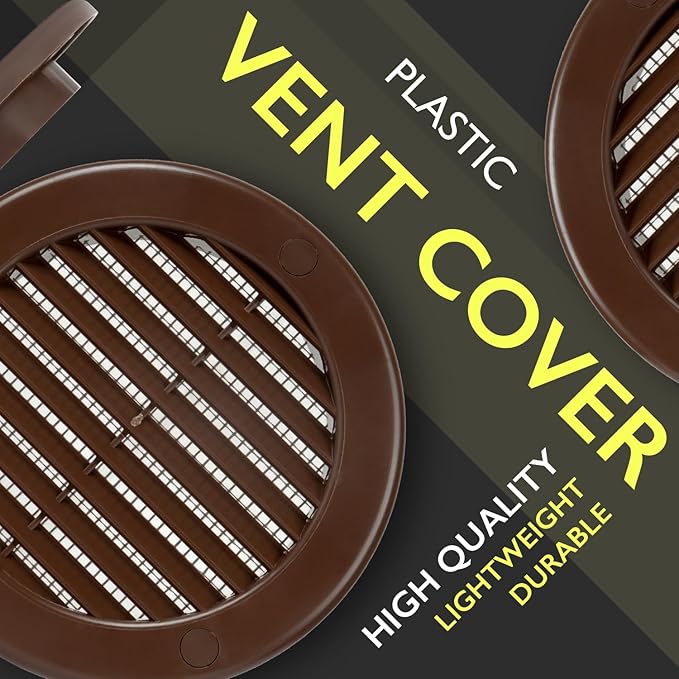 4 Inch [Opening] Brown Air Vent Cover – Pack of 10 – Plastic Round Air Vent Grill Cover for Wall or Ceiling, Built-in Mesh Screen/HVAC Return Air Register – Modern Louvered Design