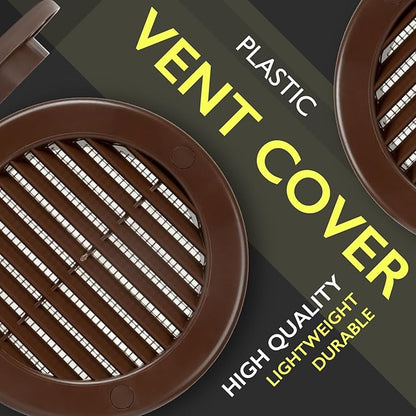 4 Inch [Opening] Brown Air Vent Cover – Pack of 10 – Plastic Round Air Vent Grill Cover for Wall or Ceiling, Built-in Mesh Screen/HVAC Return Air Register – Modern Louvered Design