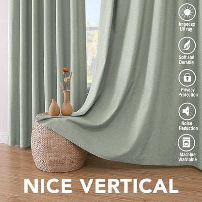 H.VERSAILTEX Bedroom Curtains Blackout, Sage Green Linen Blackout Curtains 84 - Image 7
