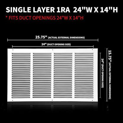 24x14 Return Air Grille(Duct Opening Size),Air Return Vent Cover,Flat Vent Cover,Rejillas De Aire Acondicionado para Casa,Return Air Grilles,Outer Dimensions:25.75"Wx15.75"H(24"Wx14"H, Duct Opening)