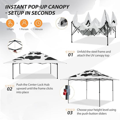 EAGLE PEAK 13x13 Pop Up Canopy Tent, Auto Extended Eaves, Cow Print | Easy Setup - Image 8