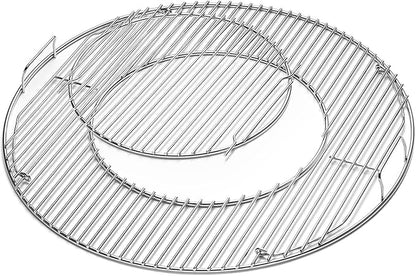 Hinged Cooking Grate for 22.5” Charcoal Grill, Charcoal Kettle, One-Touch Silver, Bar-B-Kettle, Master-Touch,Performer, 21.5" Gourmet BBQ System,Grill Grate Replacement Part for Weber 8835 with Handle