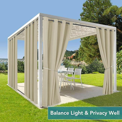 HolidayIdeas Outdoor Curtains for Patio Waterproof 6 Panels 54x95 Inch-Windproof Weatherproof Privacy Cream Curtains-Grommet Top and Tab Bottom Drape for Gazebo, Porch, Pergola, Cabana, Backyard