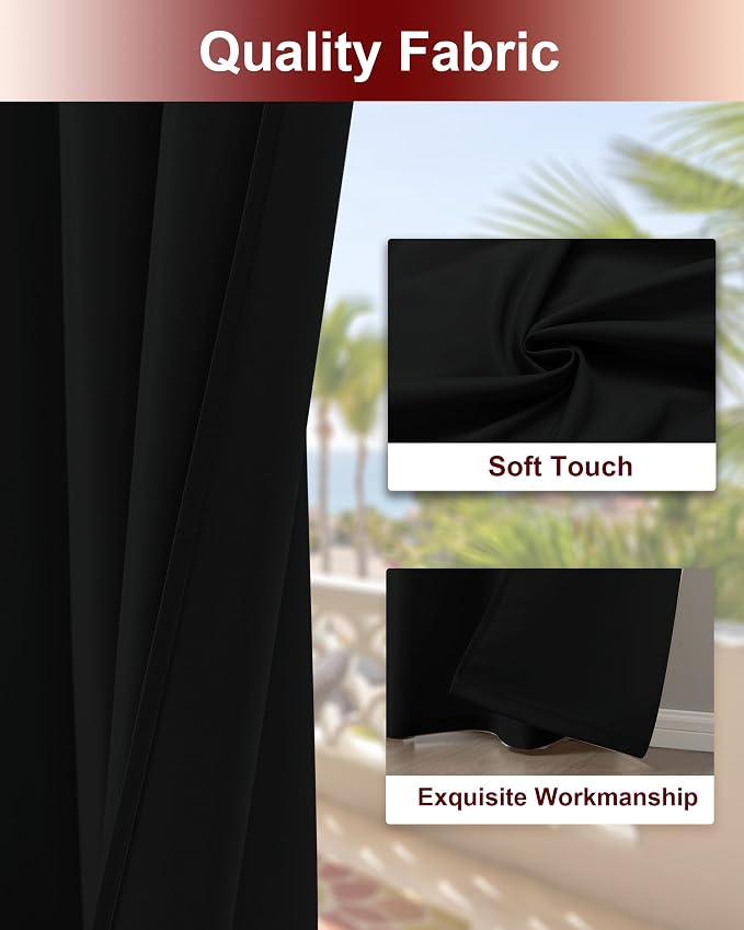 Grommet Outdoor Curtains for Patio Waterproof 8 Pcs 54x95 In Black | - Image 4