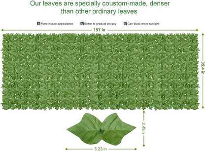 Artificial Ivy Privacy Fence Wall Screen,200x40 in UV-Anti Faux Greenery Backdrop Ivy Vine Leaf Hedges Fence Panels for Patio, Balcony, Garden, Backyard Indoor Outdoor Green Wall Decor