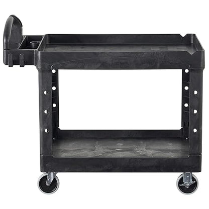 Rubbermaid Commercial Products 2-Shelf Utility/Service Cart, Medium, Black, Lipped Shelves, Ergonomic Handle, 500 Lbs Capacity, forfor Warehouse/Garage/Cleaning/Manufacturing