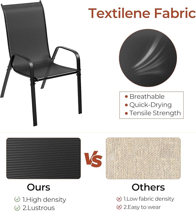 TLSUNNY Patio Chair, Outdoor Stackable Textilene Chairs Set of 6, - Image 3