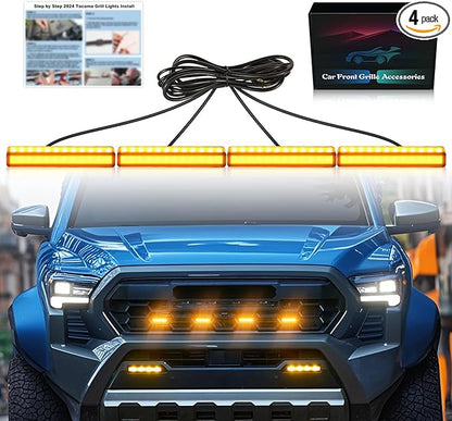 Front Grille Grill Lights for 2024 2025 Toyota Tacoma OEM Grill Led Grills Light for Tacoma Accessories Amber 4pcs(24Tacoma-Amber)