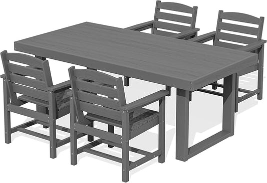 SERWALL HDPE Outdoor Dining Set for 4, 67'' All Weather Patio Dining Table and Chairs Set for Deck, Lawn, Gray