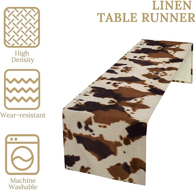 Cowhide Print Table Runner, Western Farm Animal Fur Wildlife Rustic Table Runner for Kitchen Farmhouse Dining Home Banquet Party 13x120in
