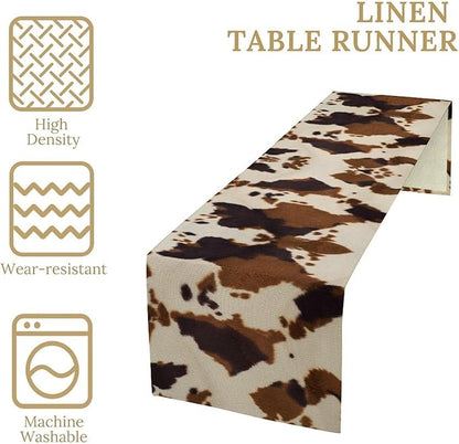 Cowhide Print Table Runner, Western Farm Animal Fur Wildlife Rustic Table Runner for Kitchen Farmhouse Dining Home Banquet Party 13x120in
