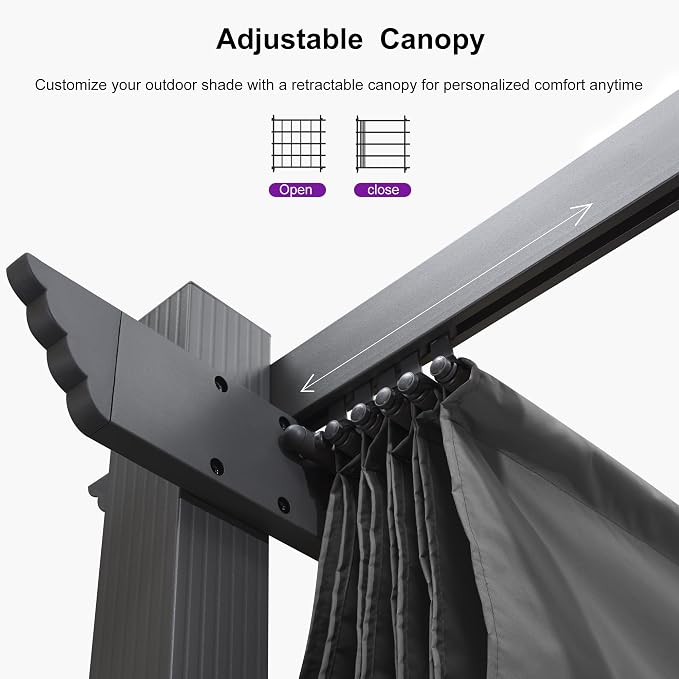 PURPLE LEAF Outdoor Retractable Pergola 10' X 12' Canopy Aluminum, Custom Shade - Image 4