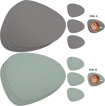 Myir JUN Placemats, Dual-Sided Placemats Waterproof Faux Leather Placemats Set of 6 Place Mats and Coasters Non-Slip Washable Table Mats for Dining Table (Gray Sage Green, Set of 6)