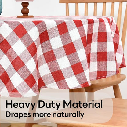 Gingham Table Cloth for Round Tables red Checkered Plaid Tablecloth Heavy Duty Cotton Blend Washable & Wrinkle Table Cover for Outdoor Kitchen Dining Picnic Camping (60 inch Diameter)