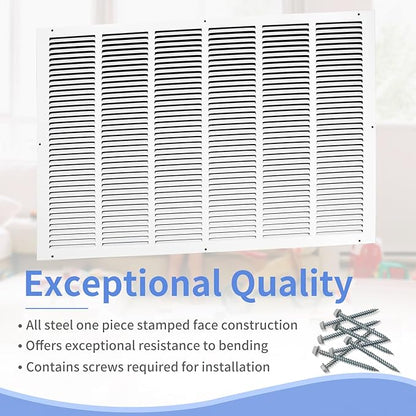 30"W x 20"H [Duct Opening Size] Steel Return Air Grille, Air Return Vent Cover for Ceiling and Sidewall - HVAC Air Vent Covers - [Outer Dimensions: 31.75"W x 21.75"H]