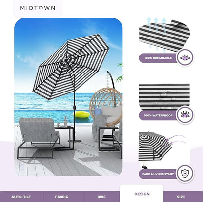 Midtown Umbrellas 10-Year-No-Fade - 8 Ft - UV Proof Black/White Stripes Fabric - Image 5