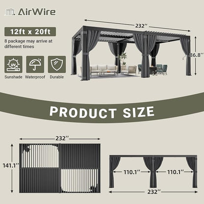 Airwire 12'x20' Louvered Pergola Aluminum Frame Gray | Outdoor Pergola - Image 2