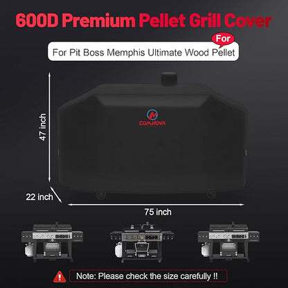 Comnova Grill Cover for Pit Boss Memphis Ultimate - 600D Wood Pellet Smoker Cover for Pitboss, 75 Inch Pellet Cover for Pit Boss Memphis Ultimate and Smoke Hollow 4 in 1 Gas Charcoal Combo Grill