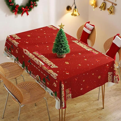 Merry Christmas Party Table Cloth Decorations Red Orange Gingerbread Plastic Xmas Tablecloths - 54x108inch Snowflake Christmas Tree Disposable Table Cover for Holiday Indoor Outside Home