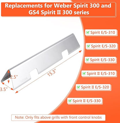 QuliMetal Grill Parts for Weber Spirit 2 300 Series, SUS304 15.3" Flavorizer Bars for GS4 Weber Spirit II E310 Grills with Front Control Knob - Replacement Parts for Weber Spirit 7636