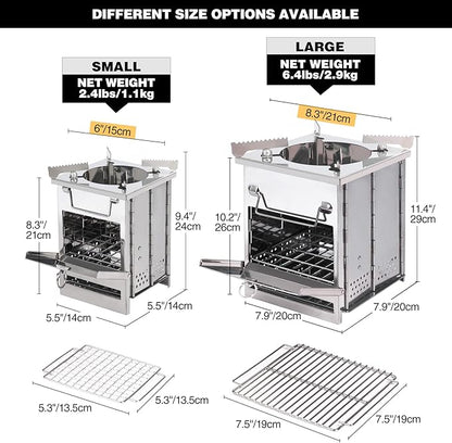 REDCAMP Wood Burning Folding Camp Stove Stainless Steel Grill and Pot Stand, Portable Collapsible Backpacking Stove Survival Rocket Stove for Hiking Outdoor Tent Camping Picnic, Largel with Pot Stand