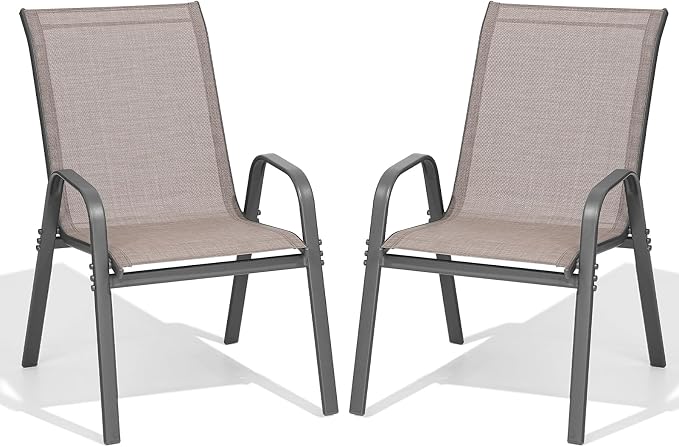 Patio Chairs Set of 2, All Weather Outdoor Dining Chairs | Stackable Dining by Dovov