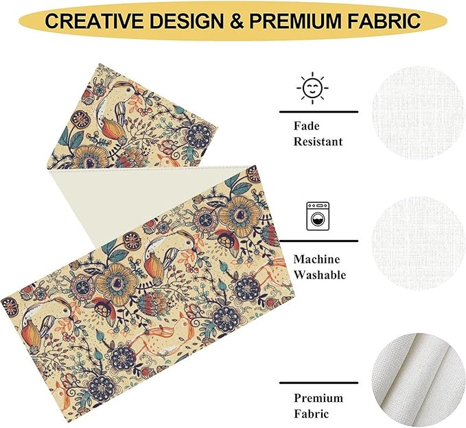 Beige Paisley Table Runner, Rustic Damask Antique Floral Flower Retro Boho Swirled Pattern Print Vintage Table Center Decor for Family Kitchen and Living Room Indoor Table Decorations, 13" X 108"