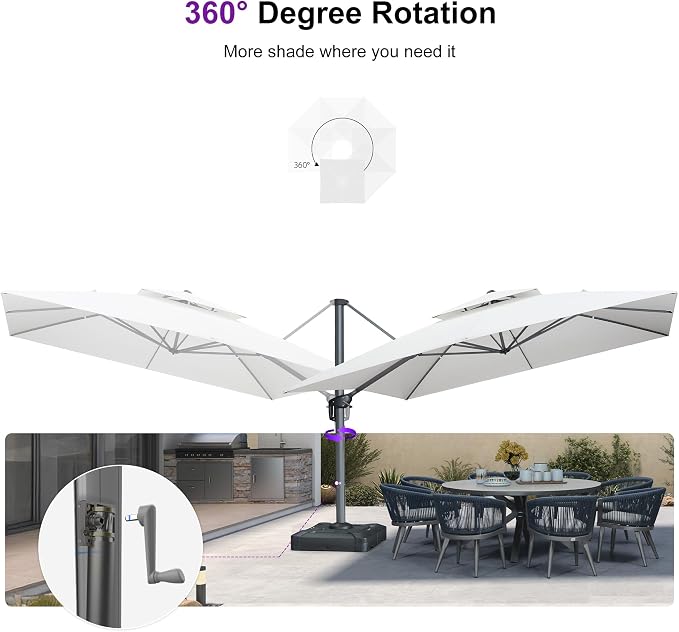 PURPLE LEAF Sunbrella Patio Cantilever Umbrella 12' X 12' Canvas Natural | - Image 8