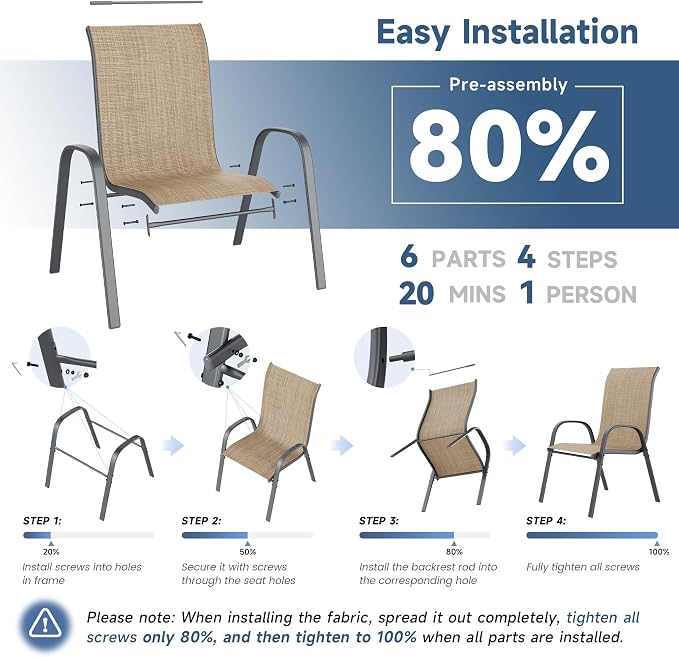 Amopatio Patio Chairs Set of 6, Outdoor Stackable Dining Chairs - Image 8