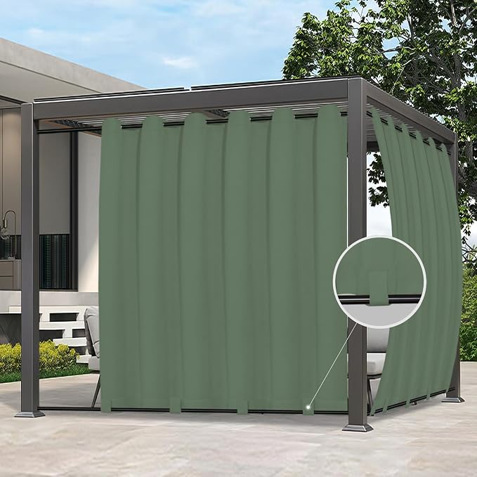 Easy-Going Outdoor Curtains for Patio 1 Panel, 110x96 inch, Sage Green | by Easy-Going