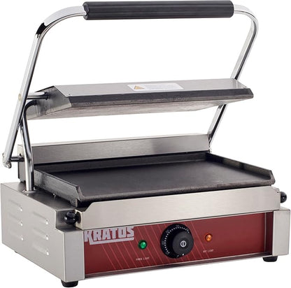 Kratos Commercial Electric Panini Sandwich Grill with Smooth Plates, 14" x 9" Cooking Surface, Commercial Countertop Panini Press, 120V, 1750W (29Y-021)