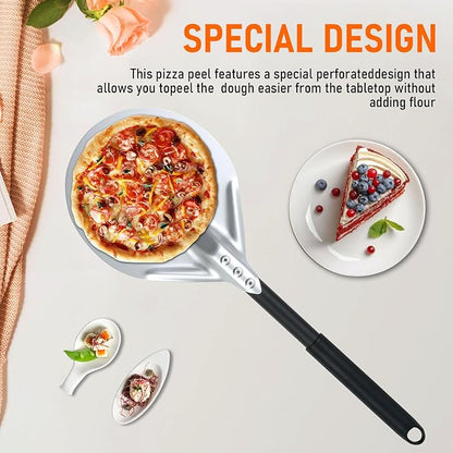 Perforated Pizza Peels 6 INCH pizza spatula paddle Long Handle Metal Pizza Spatula for Indoor and Outdoor (12inch extension)