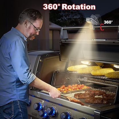 Waterproof Rechargeable BBQ Grill Light for Weber Grill & Blackstone Grill with Automatic Switch, Ultra-Bright 360° Rotatable LED BBQ Grill Lights with 2 Lamp Beads for Outdoor Grill, Type-C Charging