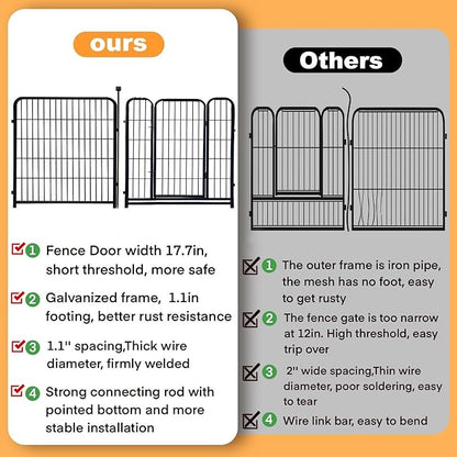 Garden Fence with Gate 36 in(H)×27 in(L) 4 Panels, Heavy Duty Iron Animal Barrier Fence, Rabbit Fence for Garden, Suitable for Indoor Pet Or Outdoor Dog Fencing, Total 8.9 Ft(L), Black