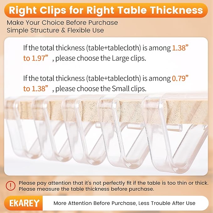 24 Pieces Clear Tablecloth Clips, Durable Plastic Table Cover Holders, Windproof Transparent Clamps for Securing Tablecloths Indoor Outdoor Party, Wedding, Christmas Event, Picnic, Camping (24, Large)