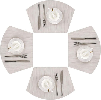 SHACOS Wedge Placemats for Small Round Table Set of 4 Woven Vinyl PVC Placemats Heat Resistant Wipeable Indoor Outdoor Table Mats (4, Beige)