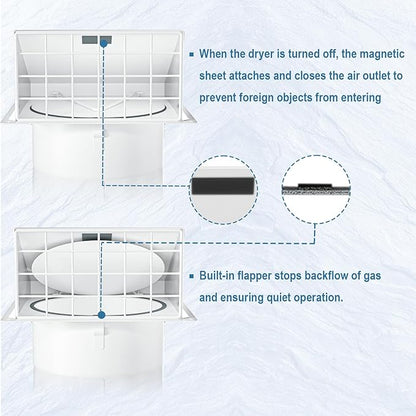 Hon&Guan Dryer Vent Cover Outside with Removable Mesh, Wall Mount Extractor Vent with Rubber Cushioned Non-Return Flap, Metal Outside Dryer Vent Cover for House (White, 4 Inch)