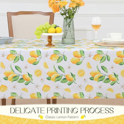 Romanstile Summer Rectangle Plastic Tablecloth, 100% Waterproof Oil-Proof Lemon PVC Table Cloth, Heavy Duty Vinyl Table Cover for Dining, Camping, Picnic, Outdoor - 54 x 120 Inch, Lemon