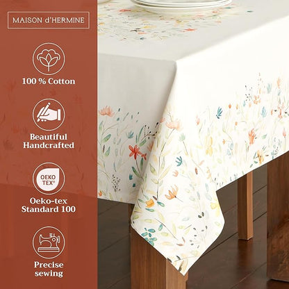 Maison d' Hermine Table Cloth Rectangle Table 100% Cotton 54 x 72 Inches Tablecloth Reusable Decorative Everyday Use for Dining Room, Farmhouse, Home, Party, Festive & Wedding Spring Summer - Colmar