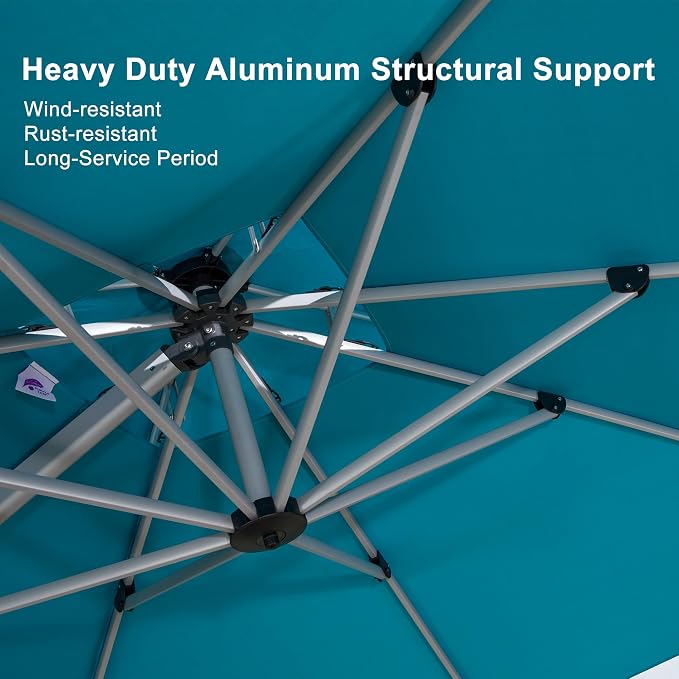 PURPLE LEAF Cantilever Patio Umbrellas 10' x 10' Double Top, Turquoise Blue | - Image 4